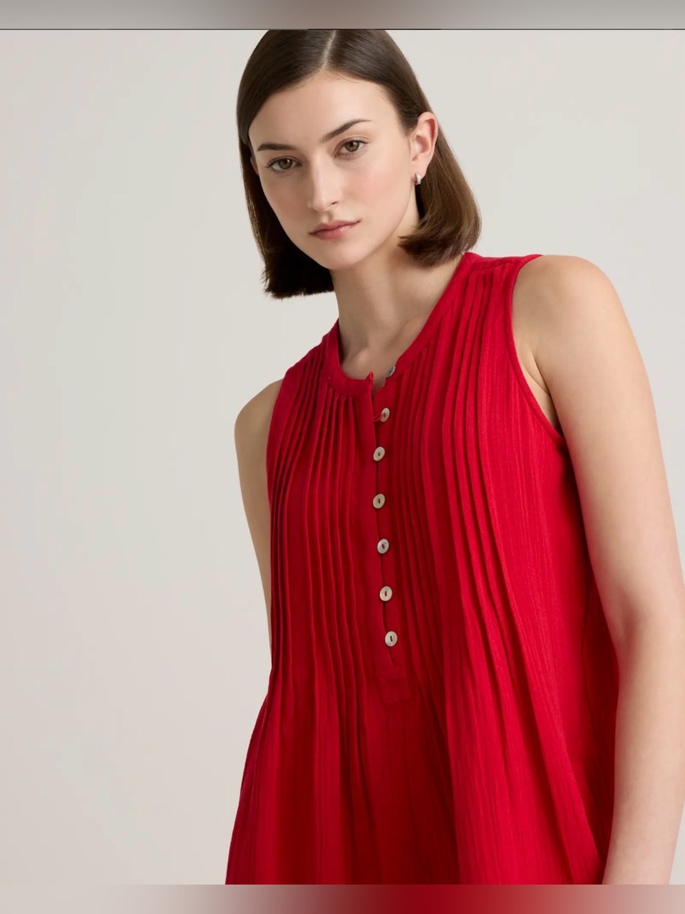 Quince 100% Organic Cotton Gauze Sleeveless Swing Dress, Red Wild Cherry, sz XS - Picture 5 of 10